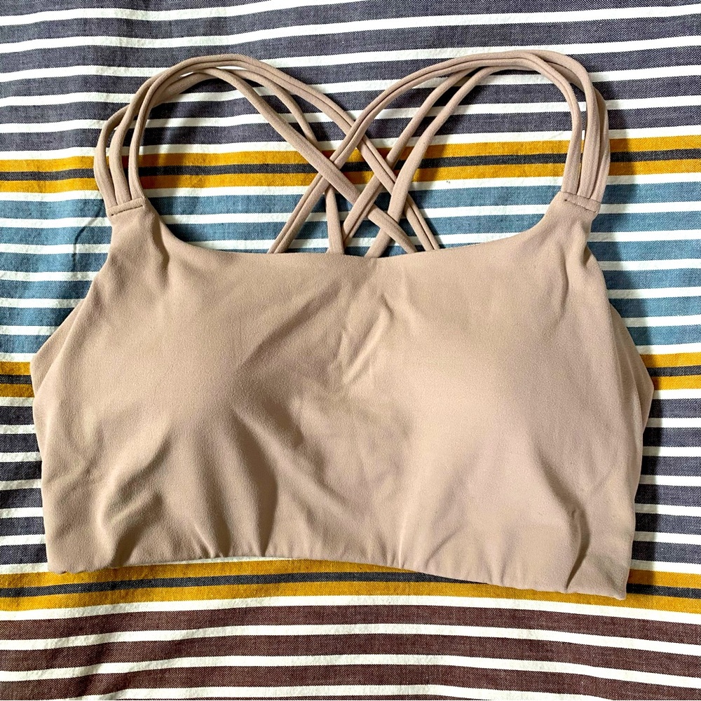 Athleta Hyper Focused Stylish Tan Strappy Sports Bra - Sm D-DD